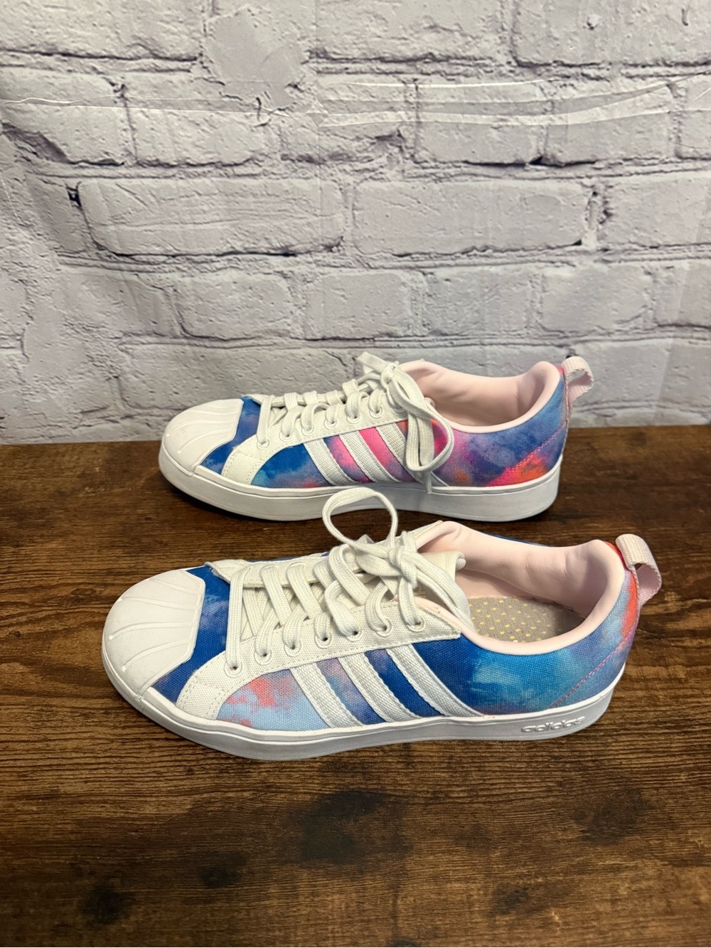 adidas Superstar Blue Pink White Sneakers Size7 - Picture 3 of 8